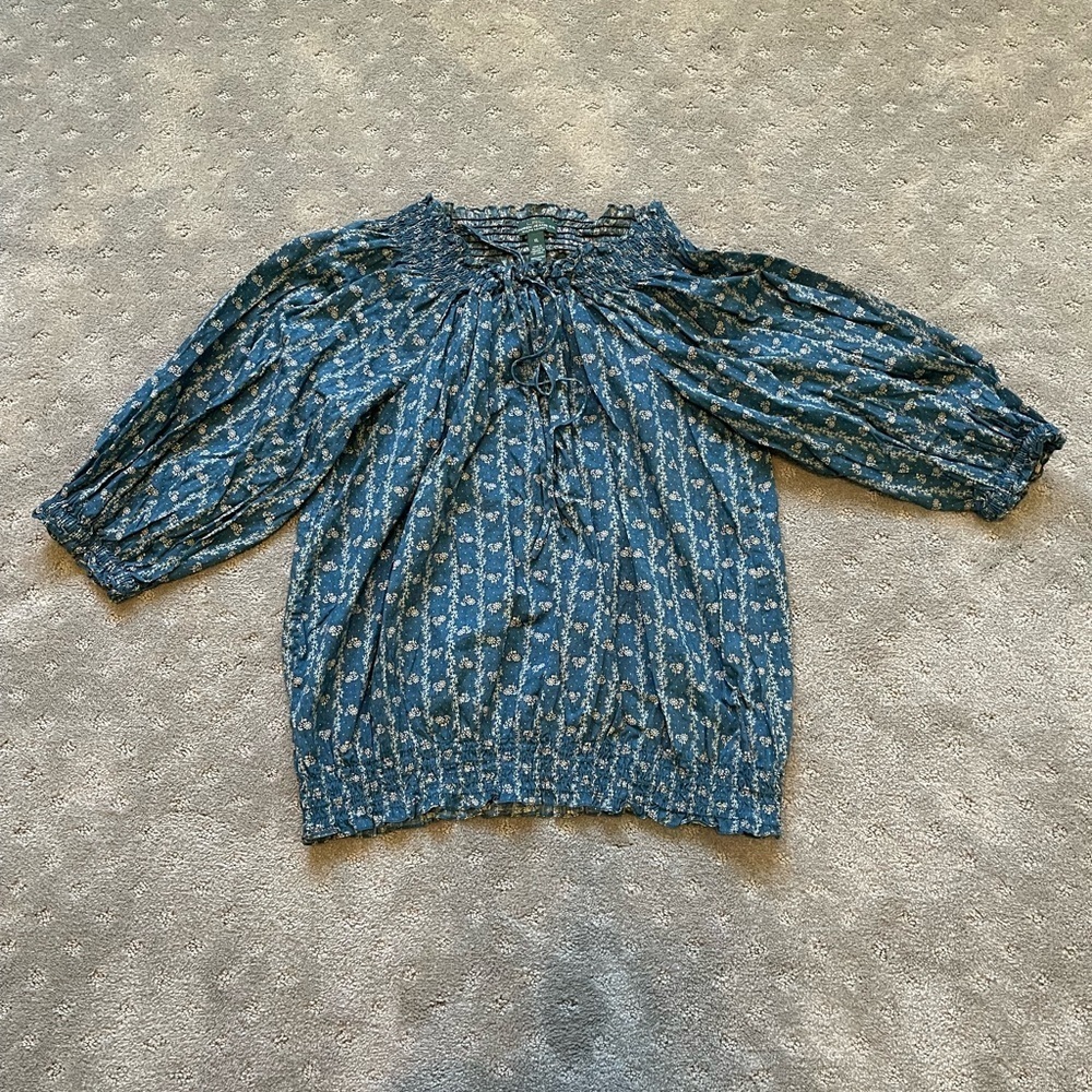 Lauren Ralph Lauren Smocked Floral Boho Top Size XL